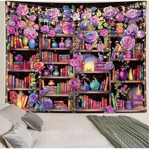 Bookshelf print wall tapestry 28 x 37